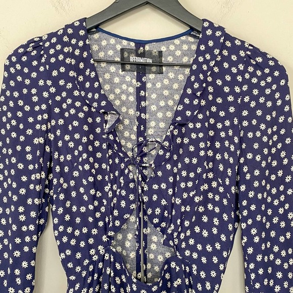 Reformation Navy Polka Dot Midi Dress Sz 0 - Picture 4 of 8